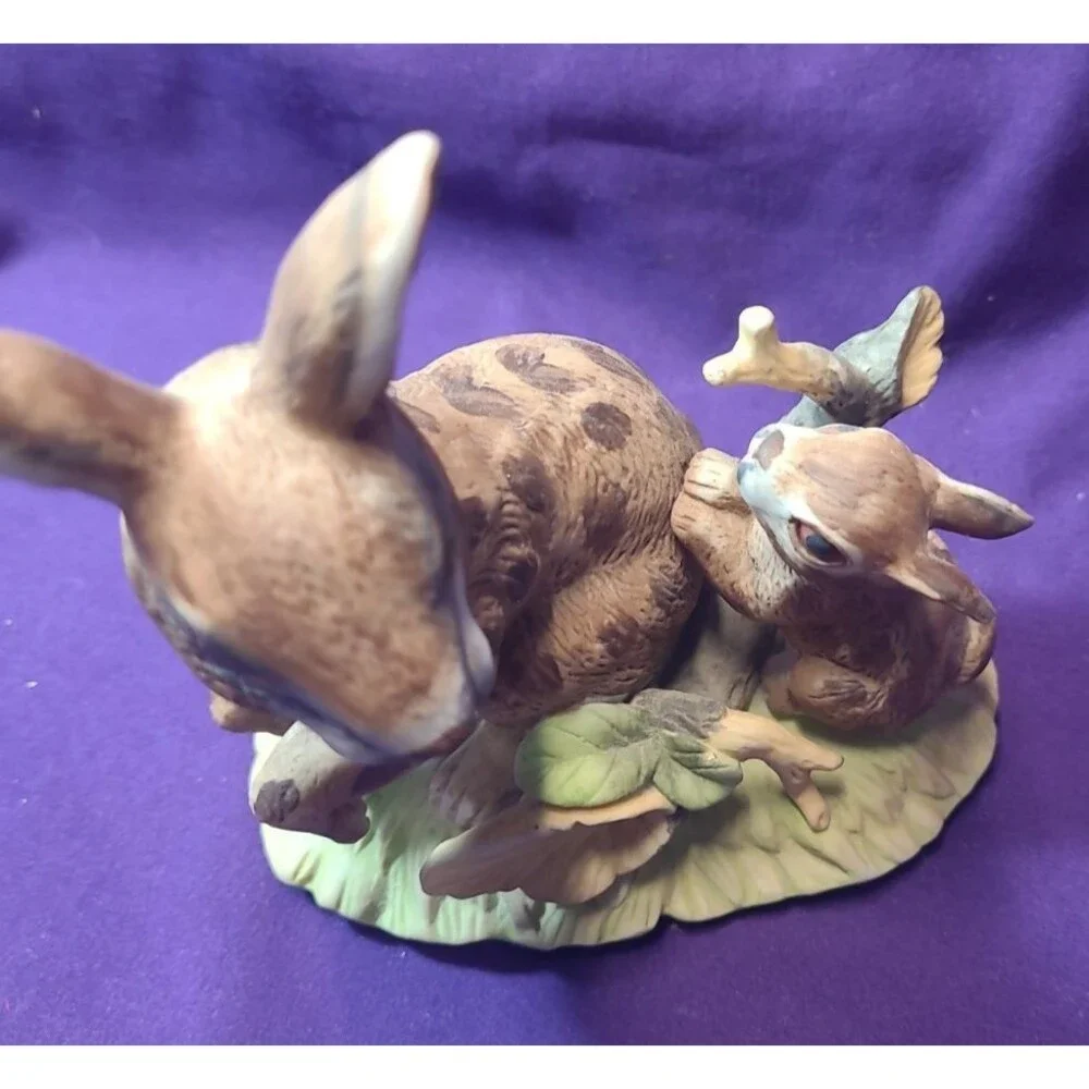 2 VTG Royal Crown Signed Porcelain Rabbit Large Figurines